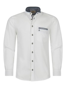 Bavarian Shirt Simon white with stand-up collar with blue...